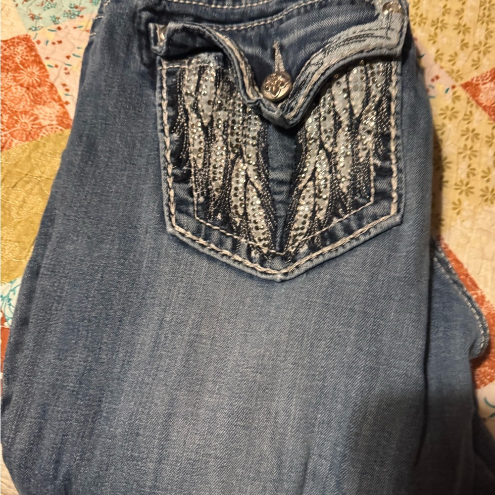 Miss Me Blue Boot Cut Jeans with Embroidered Back